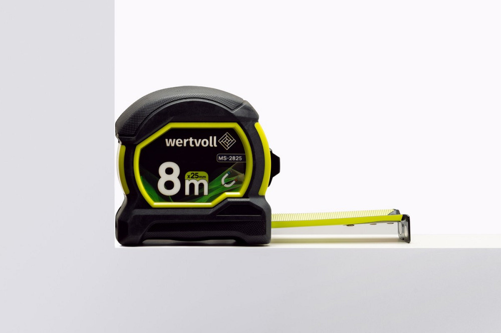 WERTVOLL Рулетка WERTVOLL 8 м×25 мм з магнітами фіксатор полотна покриття TPR нейлонове покритт Київ - фото 4