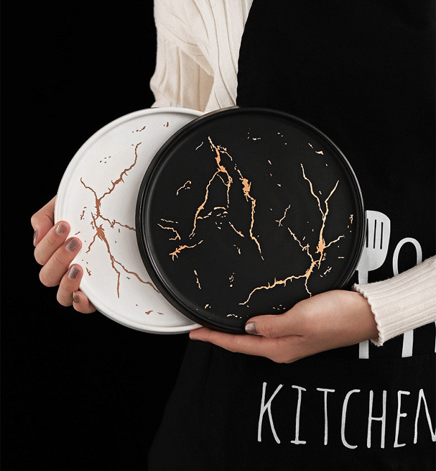 Тарелка Мраморная роскошь фарфоровая  20 см 541 грамм!!  Столовая тарелка мраморный рисунок БЕЛАЯ Кременчуг - изображение 4