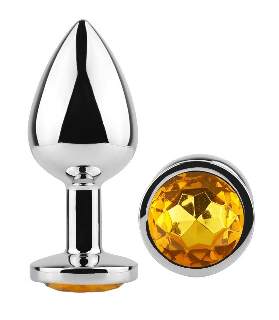 Анальна пробка з кристалом EGZO - Silver Round Plug Yellow size S Sex Aura Київ - фото 2