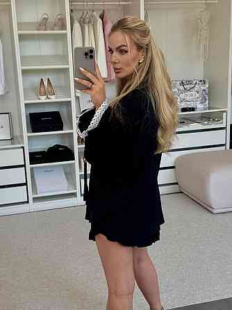 Жіночий літній костюм-двійка: сорочка та шорти з рюшами льон Чорний Одеса