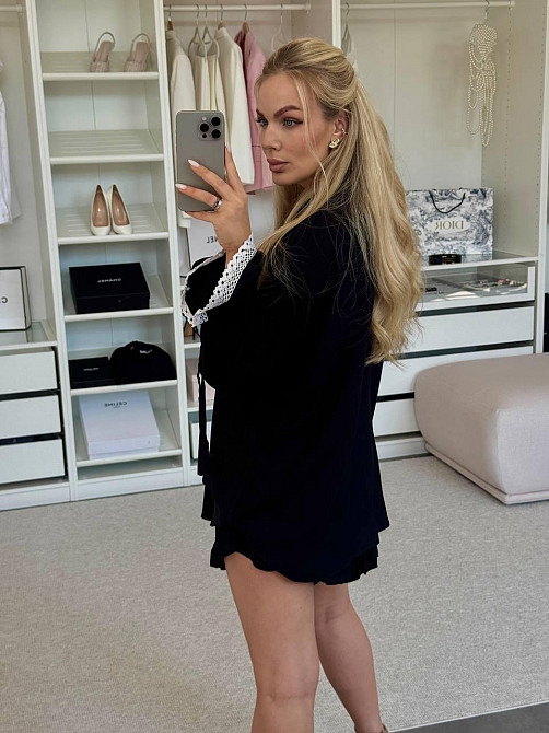 Жіночий літній костюм-двійка: сорочка та шорти з рюшами льон Чорний Одеса - фото 3