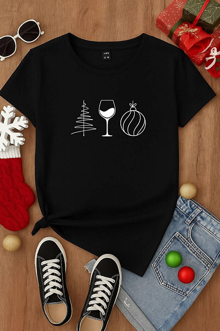 Новорічна футболка унісекс з принтом турецький кулір бавовна Чорна 4, 50/54 Одеса - фото 1