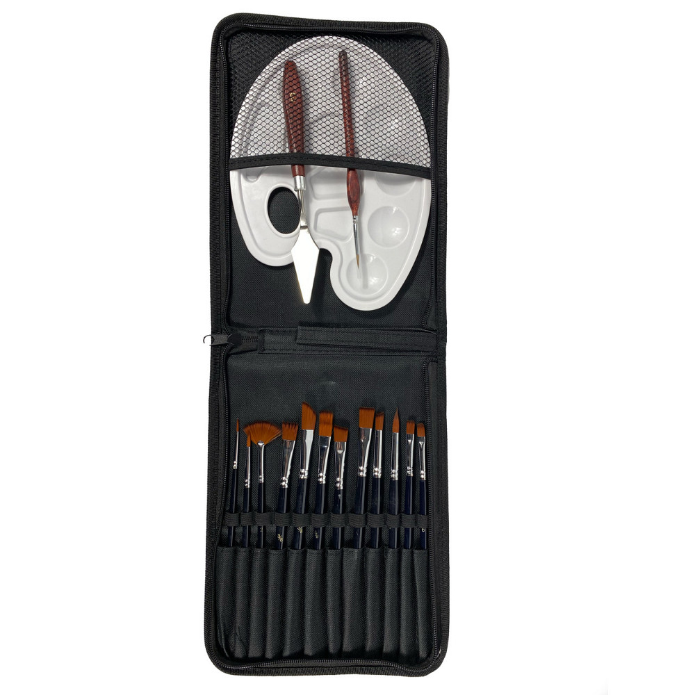 Набор профессиональных нейлоновых кистей с палитрой и мастихином в черном пенале, 15 шт Каменец-Подольский - изображение 3