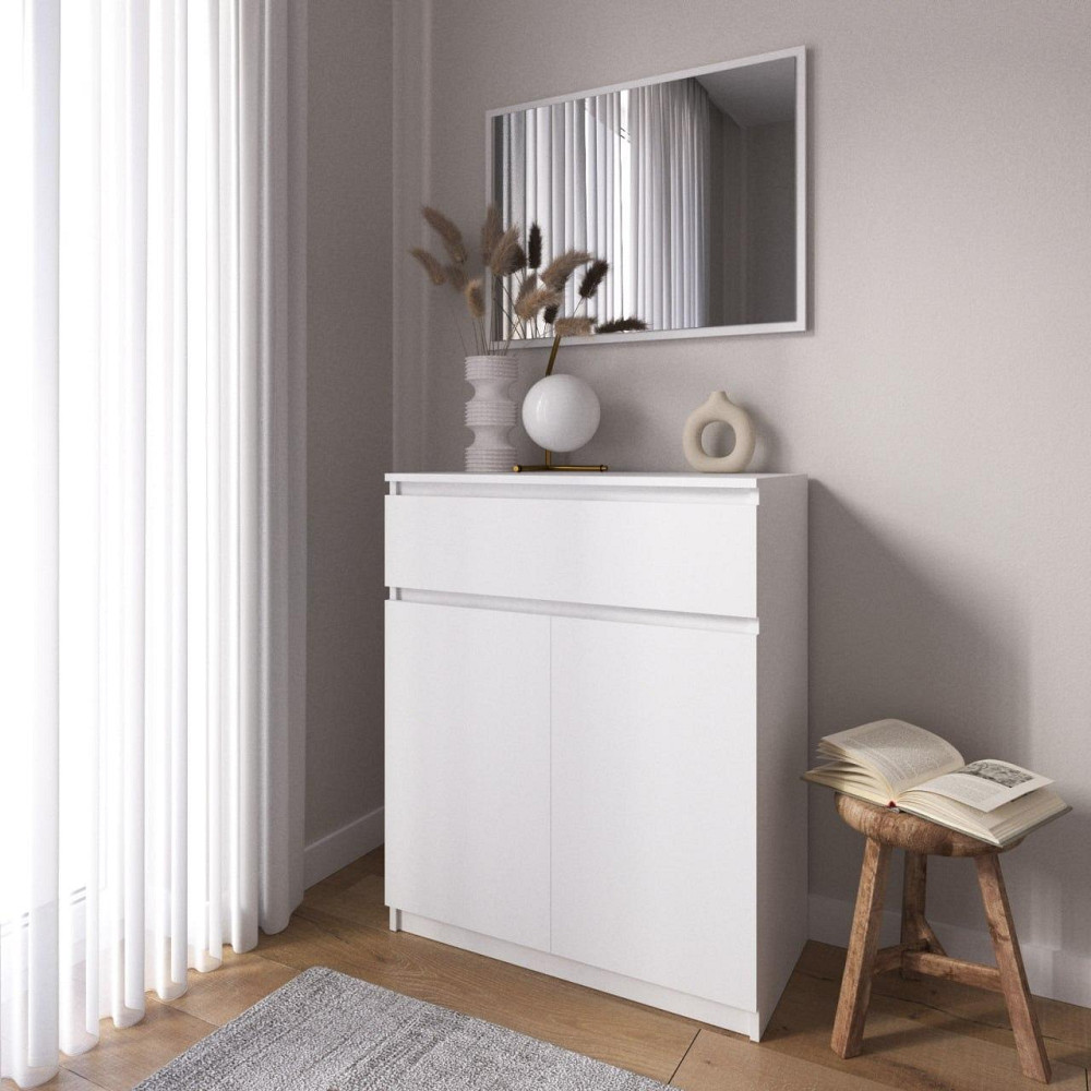 Комод тумба VAYS R-23 Білий, з шухлядою та відділенням з полицями, без ручок, ЛДСП, 80×40×98 см - для дому, спальні, передпокою Львів - фото 1