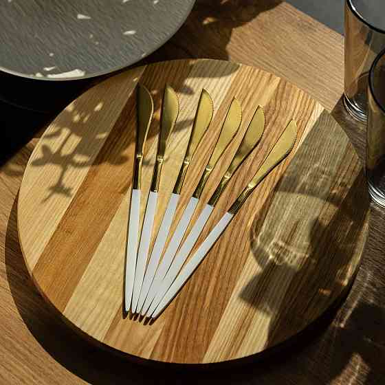 Набір столових ножів 6 штук ножі сервірувальні столові 22.5 см Білий із золотом HP-20-11 Київ