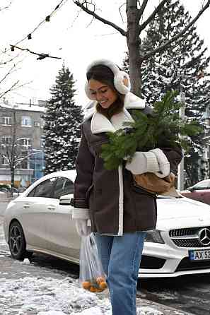 Женская стильная двубортная дубленка под пояс Шоколад, 42/44 Одесса