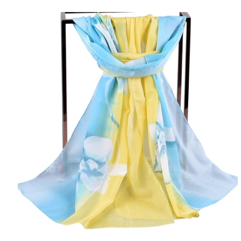 Женский шарф с цветами 150 на 48 см желто-голубой Киев - изображение 2