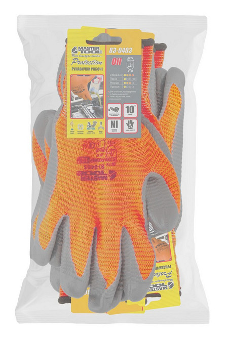 MASTERTOOL Рукавички трикотажні безшовні ребристі MASTERTOOL нітрилове покриття долоні 10" 12 п Коломия - фото 2