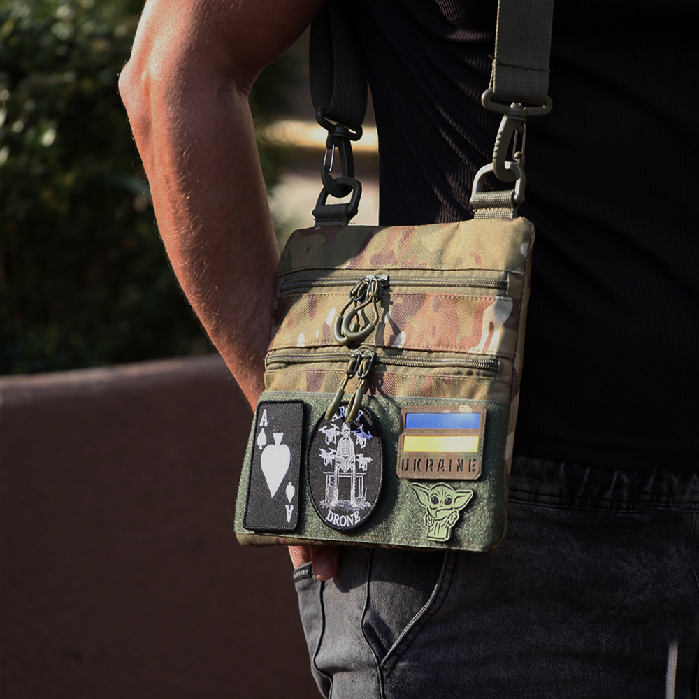 Тактична сумка-кобура чоловіча камуфляжна наплічна мультикам з кордури з липучкою для шевронів Київ - фото 2