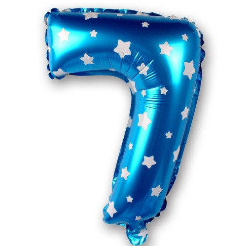 Шарик цифра 7 фольгированная со звездочками 32 дюйма голубой Киев - изображение 1