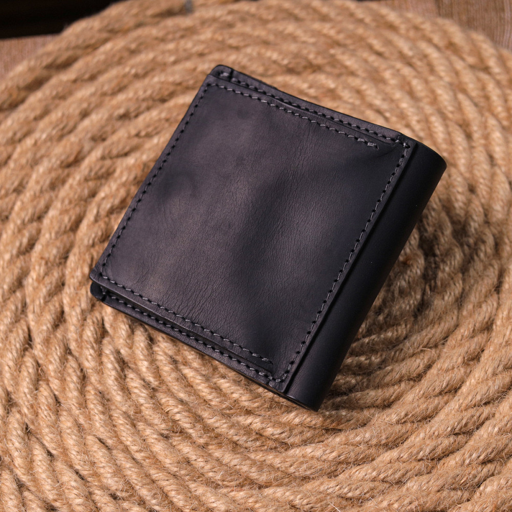 Кожаный мужской кошелек с монетницей Украина GRANDE PELLE 16742 Черный Киев - изображение 7