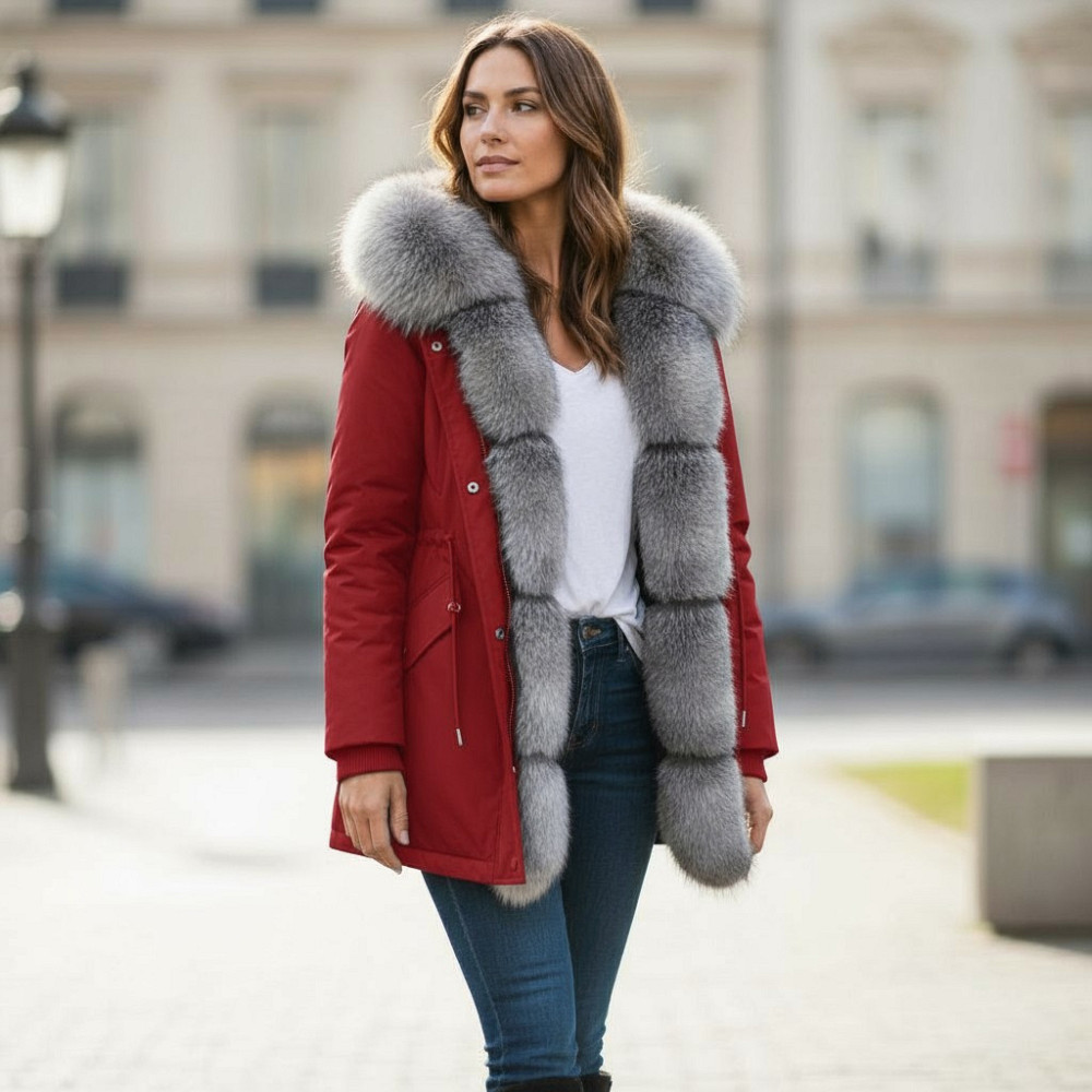 Парка жіноча з хутром блюфрост Червоний р56 75см Харків - фото 1