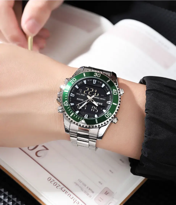 Чоловічий наручний годинник Skmei 1850 (Сріблясті з зелений) Київ - фото 7