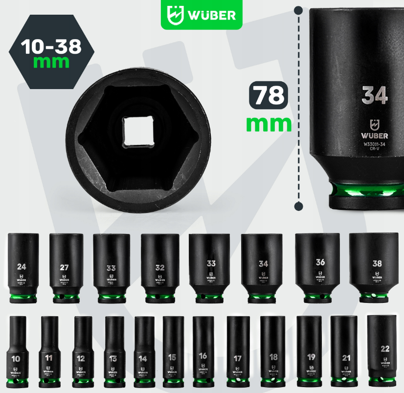 Набор ударных торцевых головок 1/2» 10-38мм Wuber 20шт. (Польша) Киев - изображение 4