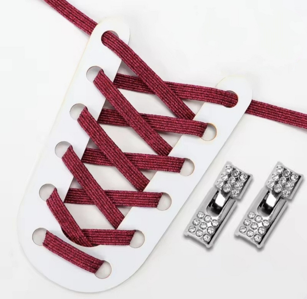 Шнурки эластичные глиттерные с металлической застежкой со стразами Красный Смела - изображение 1