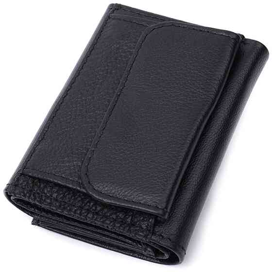 Зручний компактний гаманець з монетницею із натуральної шкіри ST Leather 22742 Чорний Київ