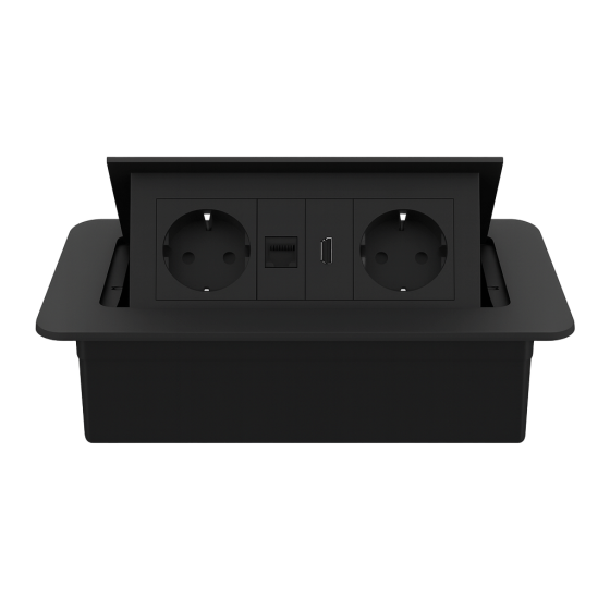 Меблева розетка потрійна LIVOLO чорна, вбудована у стільницю для офісу/конференц-залу/кухні, з інтернет RJ-45, HDMI, висувна, з заземленням, плавне ві Коломия