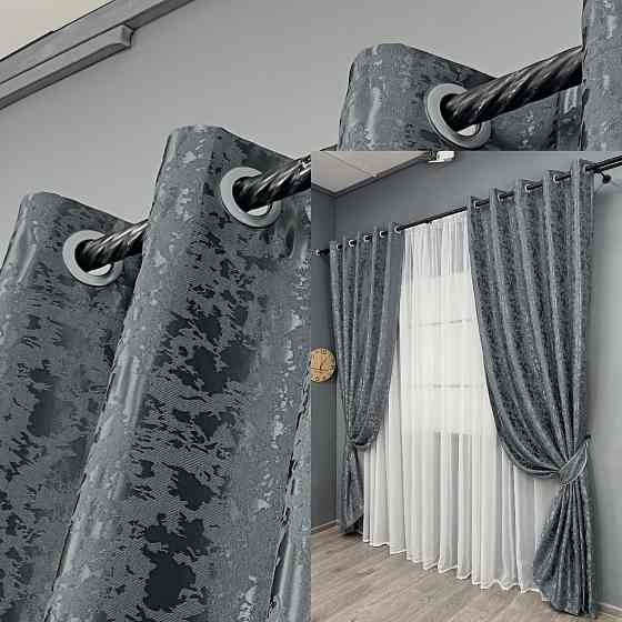 Комплект штор на люверсах VR-Textil Льон мармур Pavliani ХО № 1262ш Графітовий 150х250 см 2 шт (37-0315) Київ