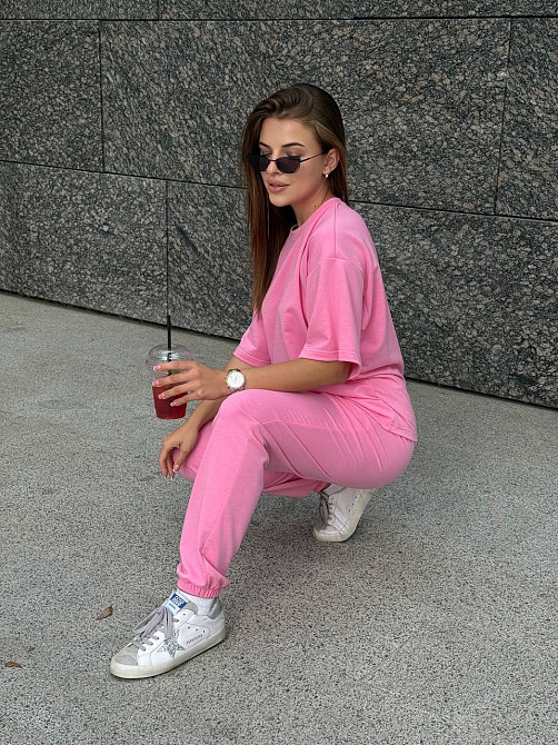 Спортивный костюм женский футболка и штаны джогеры Розовый M-L Харьков - изображение 6
