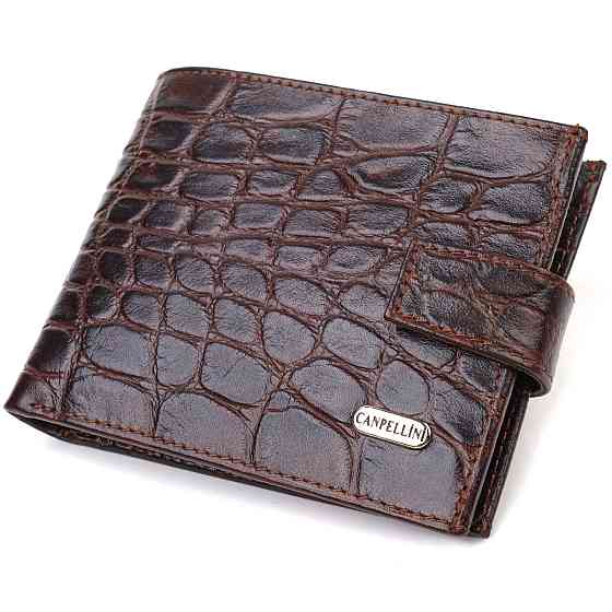 Практичний горизонтальний гаманець для чоловіків з натуральної шкіри з тисненням під крокодила CANPELLINI 21888 Коричневий Київ
