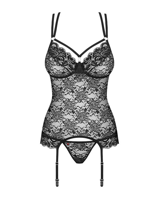 Комплект корсет з трусиками Obsessive 860-COR-1 чорний, S/M Sex Aura Київ - фото 5