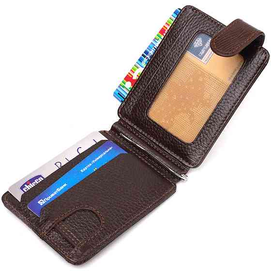 Фактурний затискач для грошей з натуральної шкіри з тисненням CANPELLINI 21940 Коричневий Київ