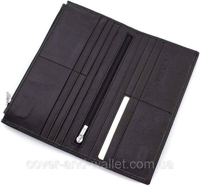 Тонкий кожаный мужской кошелек на магнитах и ​​молнии ST 006 black Киев - изображение 6