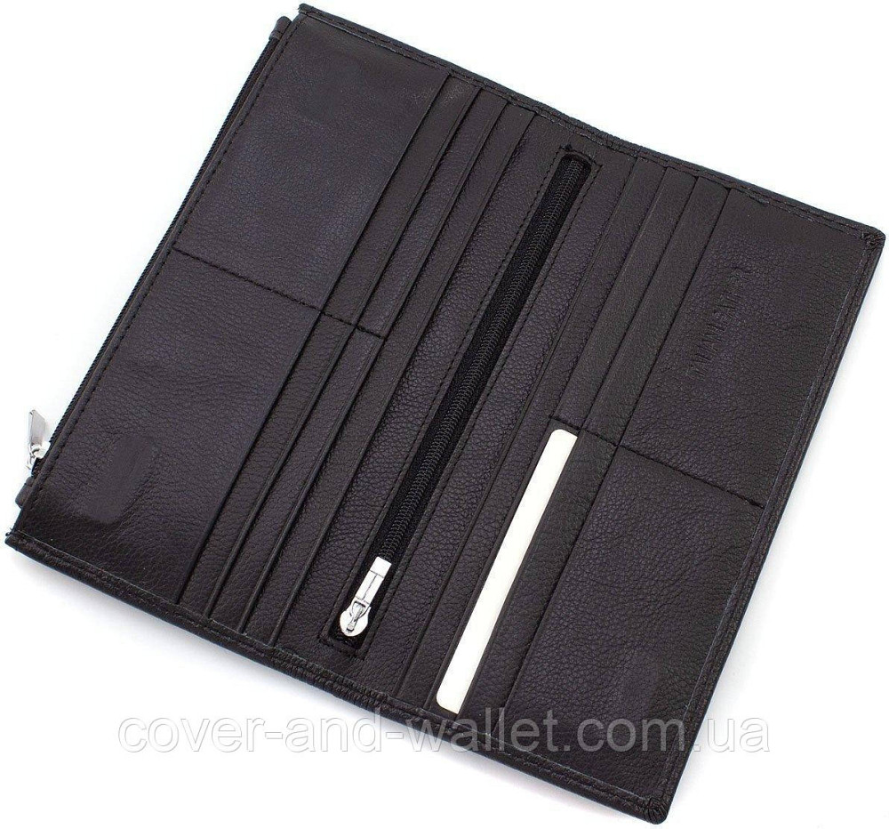Тонкий шкіряний чоловічий гаманець на магнітах і блискавці ST 006 black Київ - фото 6