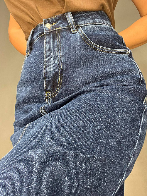 Спідниця жіноча джинсова Liana 269 великі розміри прямий крій середня довжина стрейчева розріз попереду темно синя , темно-синій, 31, 31, 81 см, 105 с Київ - фото 2