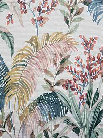 Обои винил на флизелине Rasch Florentine 1.06х10 листья ветки папоротника банана зеленые коричневые на белом Киев