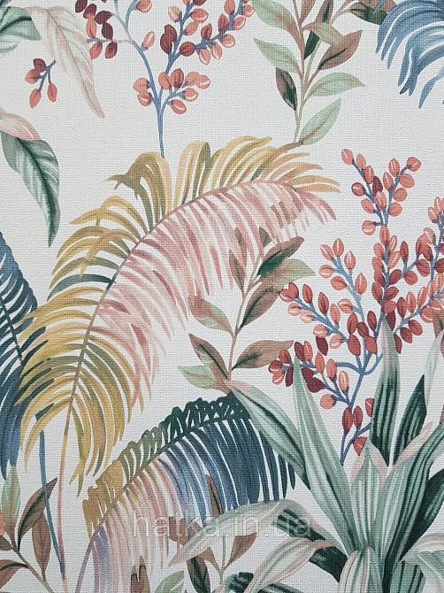 Шпалери вініл на флізеліні Rasch Florentine 1.06х10 листя гілки папороті банана зелені коричневі на білому Київ - фото 3