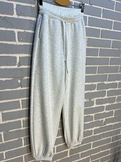 Штаны женские W 6632 спортивные джоггеры утепленные двойная белая резинка на талии светло серые, светло-серый, M Киев - изображение 10