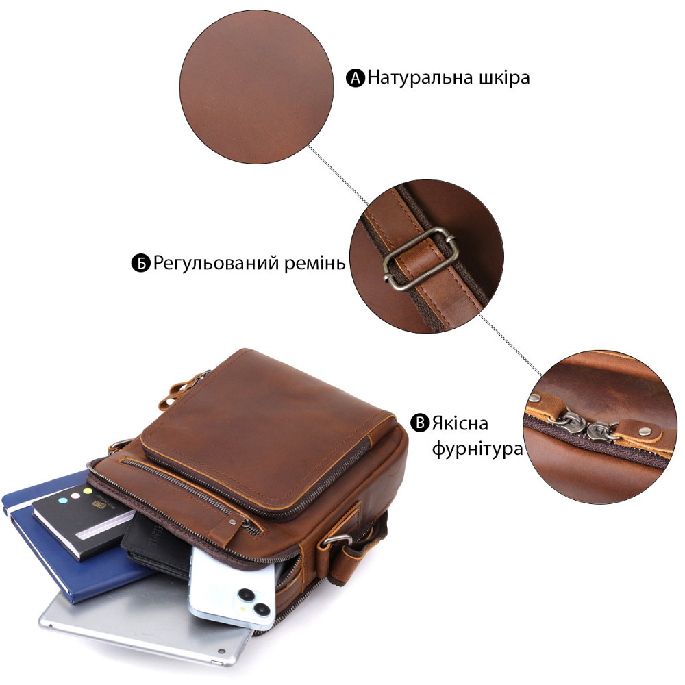 Мужская деловая сумка с ручкой для переноса в руке из натуральной кожи Vintage 23033 Коричневый Киев - изображение 4