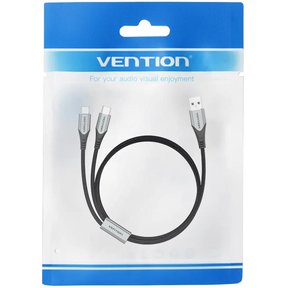 Кабель USB 2.0 AM - 2хType-C M, 1.0 м Y-Splitter Charging Cable 2.4А 480Mbps Aluminum Alloy Vention Вінниця - фото 3