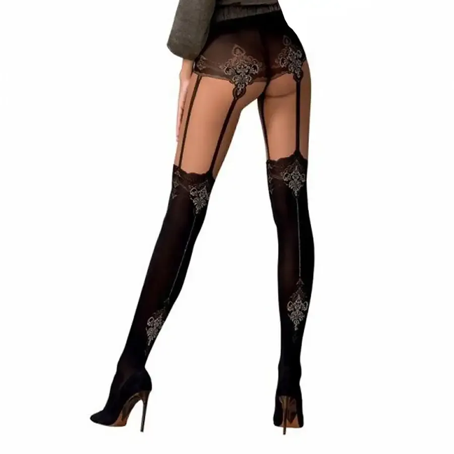 Колготки з ефектом панчох на підв'язках Passion TI112 1/2 (60/20 den), nero-gold Львов - изображение 2