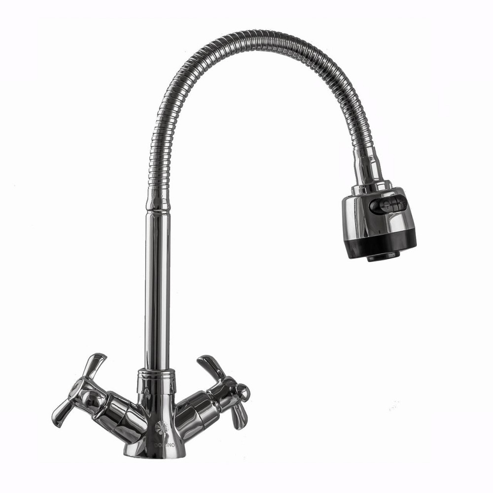 Змішувач для кухні DOMINO DK-H1-2N-103MA Chrom хрест кераміка,с гофровиливом (000017654) Київ - фото 3