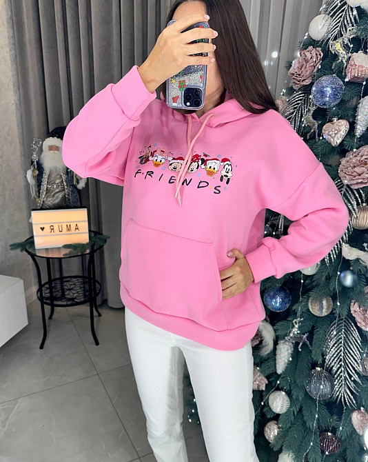 Жіноча тепла новорічна худі оверсайз крою тринитка на флісі Рожевий, 48/52 Одеса - фото 4