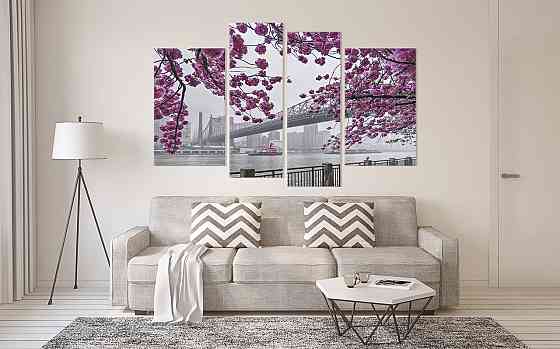 Модульна картина в спальню, вітальню Сакура Квіти на Набережній Art-615_4 99x140 см Київ