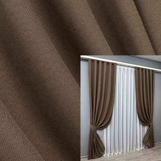 Комплект готових штор VR-Textil Льон-блекаут Льон Мішковина № 277ш Коричневий 100х270см 2 шт (31-023) Київ