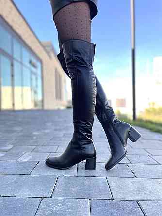 Stepter Ботфорти на підборах жіночі на зиму теплі з натуральної шкіри чорні 6076 / Чоботи шкіря Коломия