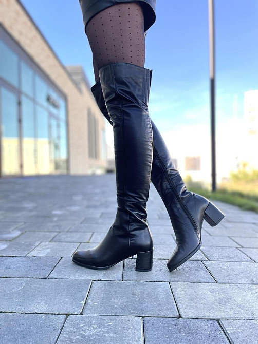 Stepter Ботфорти на підборах жіночі на зиму теплі з натуральної шкіри чорні 6076 / Чоботи шкіря Коломия - фото 6