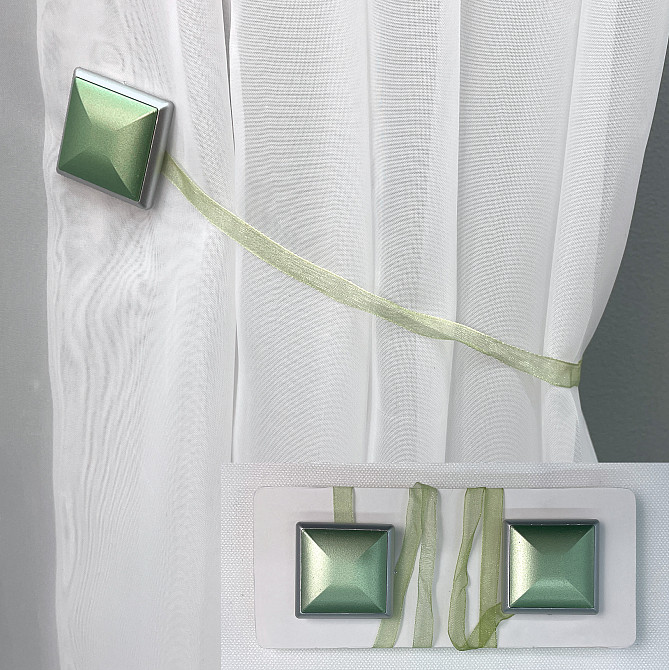 Магніти для штор і гардин Квадрат двосторонні набір 2 шт Оливковий з сірим (81-135) Київ - фото 1