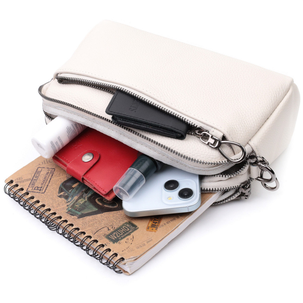 Женская прямоугольная сумка с карманами из натуральной кожи Vintage 22598 Белая Киев - изображение 10