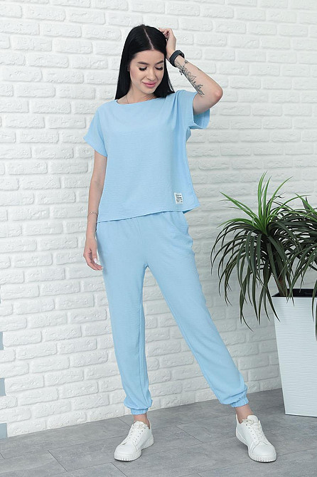 Літній костюм зі штанами на резинці "My day" оптом | Норма і батал Блакитний, 46-48 Київ - фото 4
