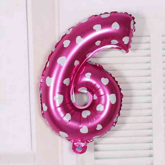 Шарик цифра 6 фольгированная с сердечками 32 дюйма розовый Киев