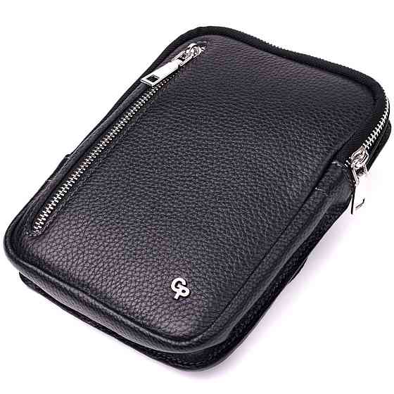 Прямокутна сумка бананка з якісної натуральної шкіри GRANDE PELLE 22877 Чорний Київ