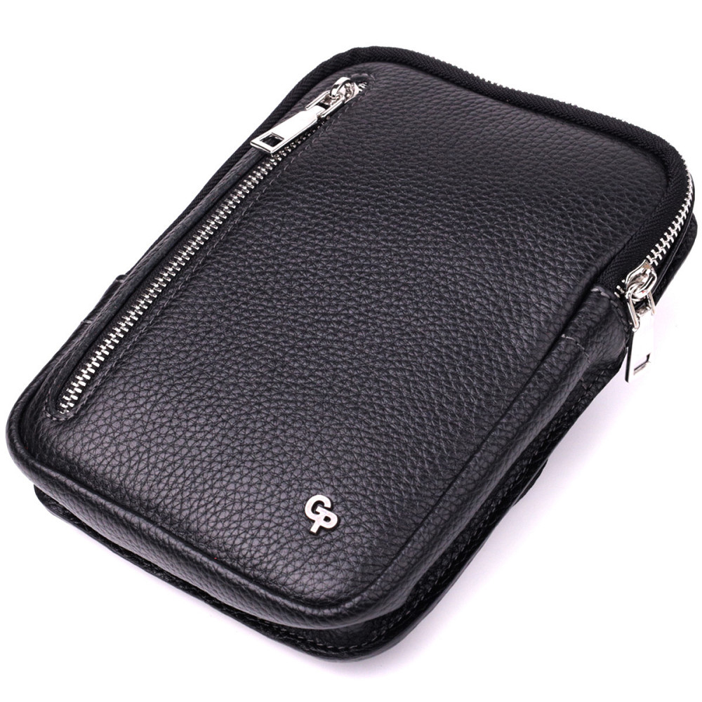 Прямокутна сумка бананка з якісної натуральної шкіри GRANDE PELLE 22877 Чорний Київ - фото 5