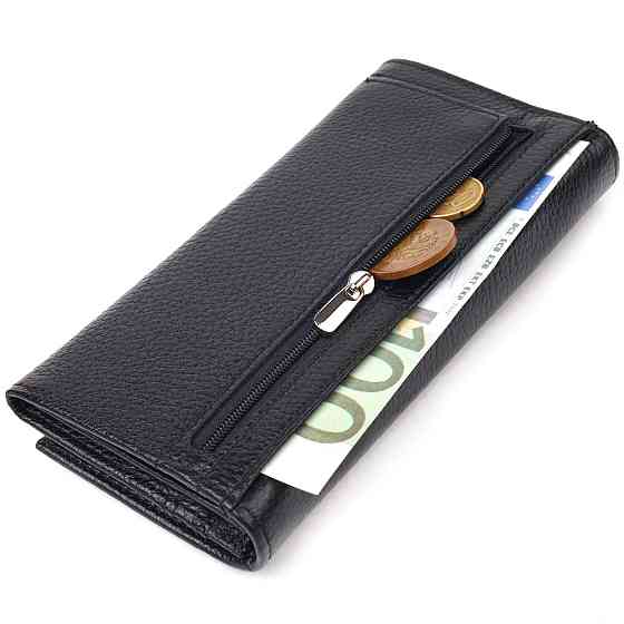 Класичний жіночий гаманець із натуральної зернистої шкіри Чорний (CANPELLINI) Київ