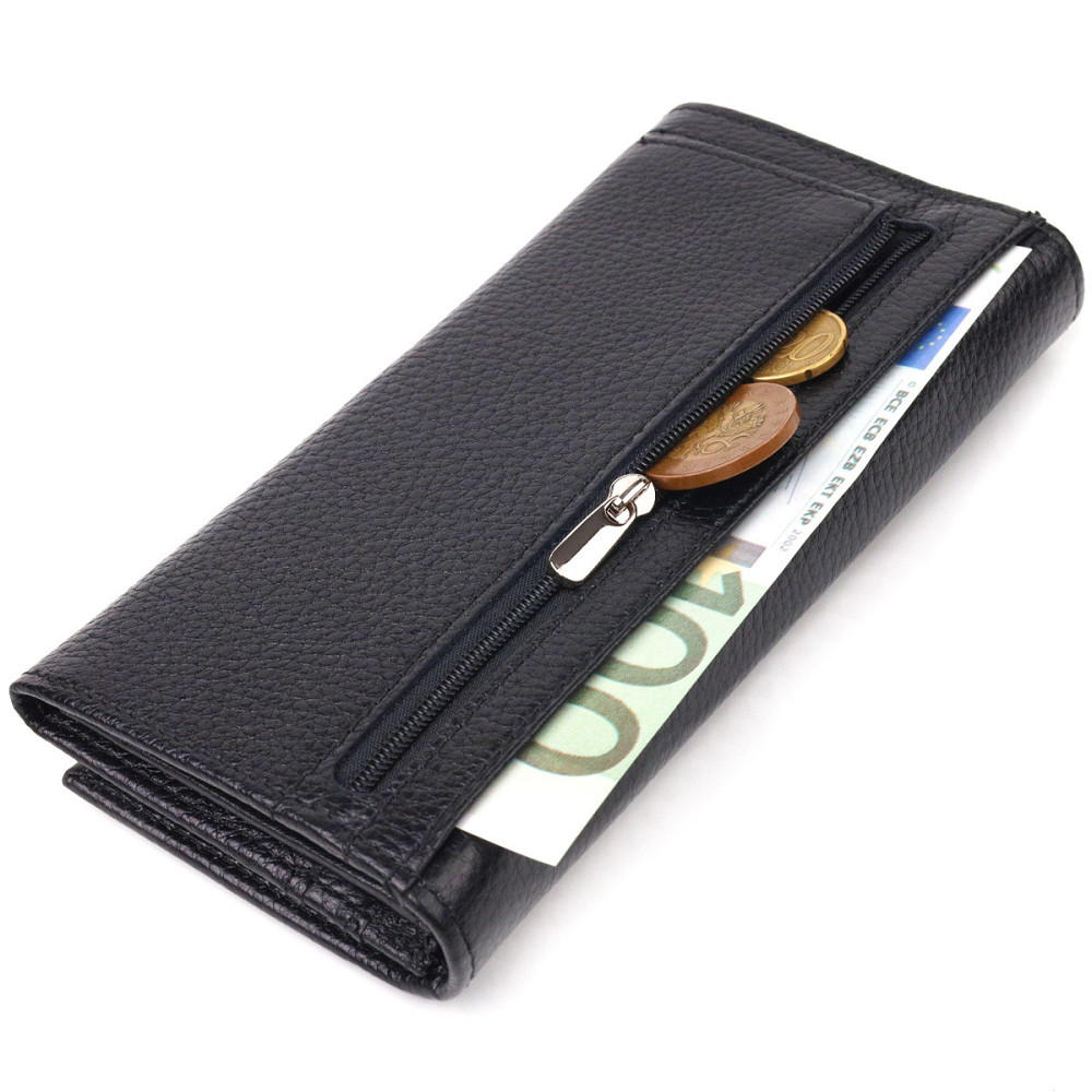 Класичний жіночий гаманець із натуральної зернистої шкіри Чорний (CANPELLINI) Київ - фото 1