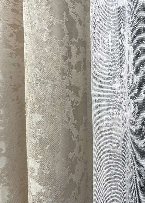 Комплект штор VR-Textil Льон Мармур 150х270 2шт і Тюль 600х270 1272ш-1400т Теплий бежевий з білим 71-135/5 Київ - фото 5